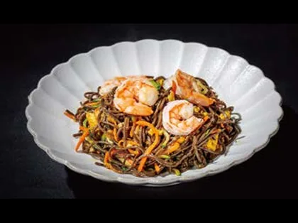 Soba con gambas